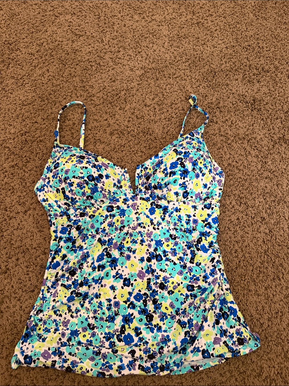Floral Blue & Yellow Swim Tank with Adjustable Straps